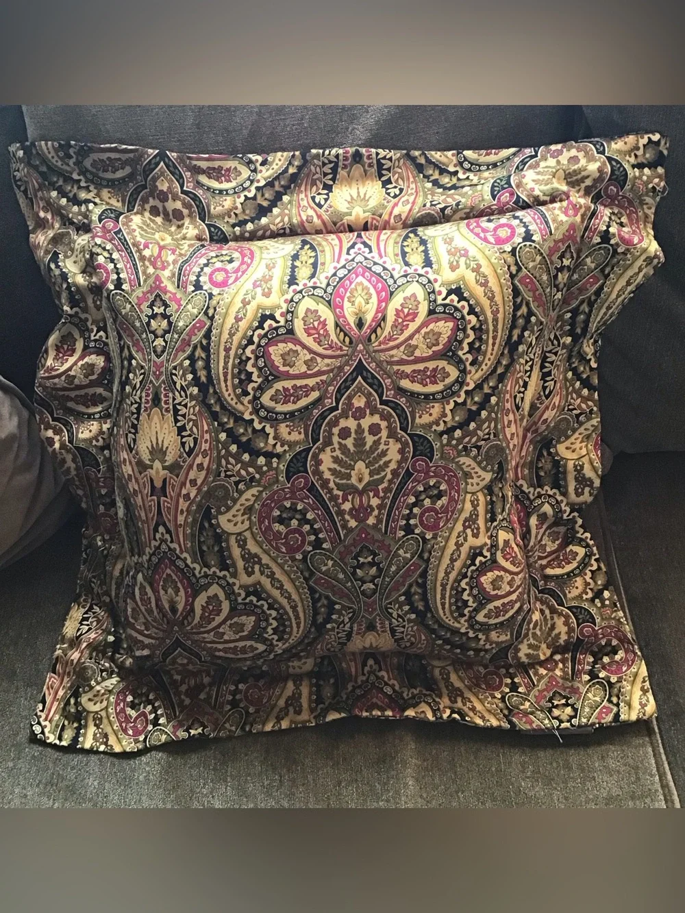 Raymond Waites Designer Paisley Batik Flowers Accent Pillow